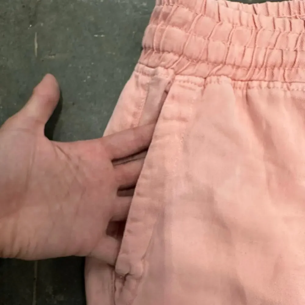 ZARA Linen Blend Elastic Drawstring Waist Frayed Hem Pants Coral Pink Womens L